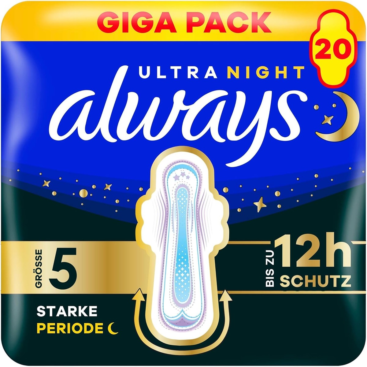 Always Ultra maat 5 Secure Night Extra met vleugels, 20 stuks – Always