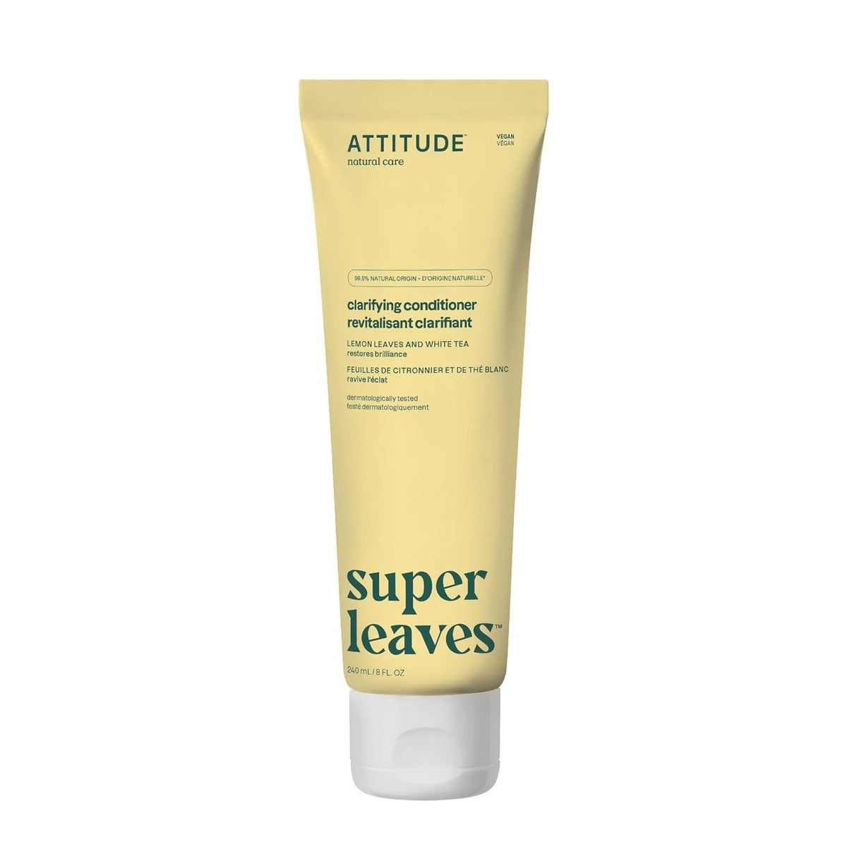 ATTITUDE Verfijnde haarconditioner, herstelt glans, natuurlijke afgeleide ingrediënten, veganistisch ontwarrend, dermatologisch getest, citroenbladeren en witte thee, 240 ml – ATTITUDE