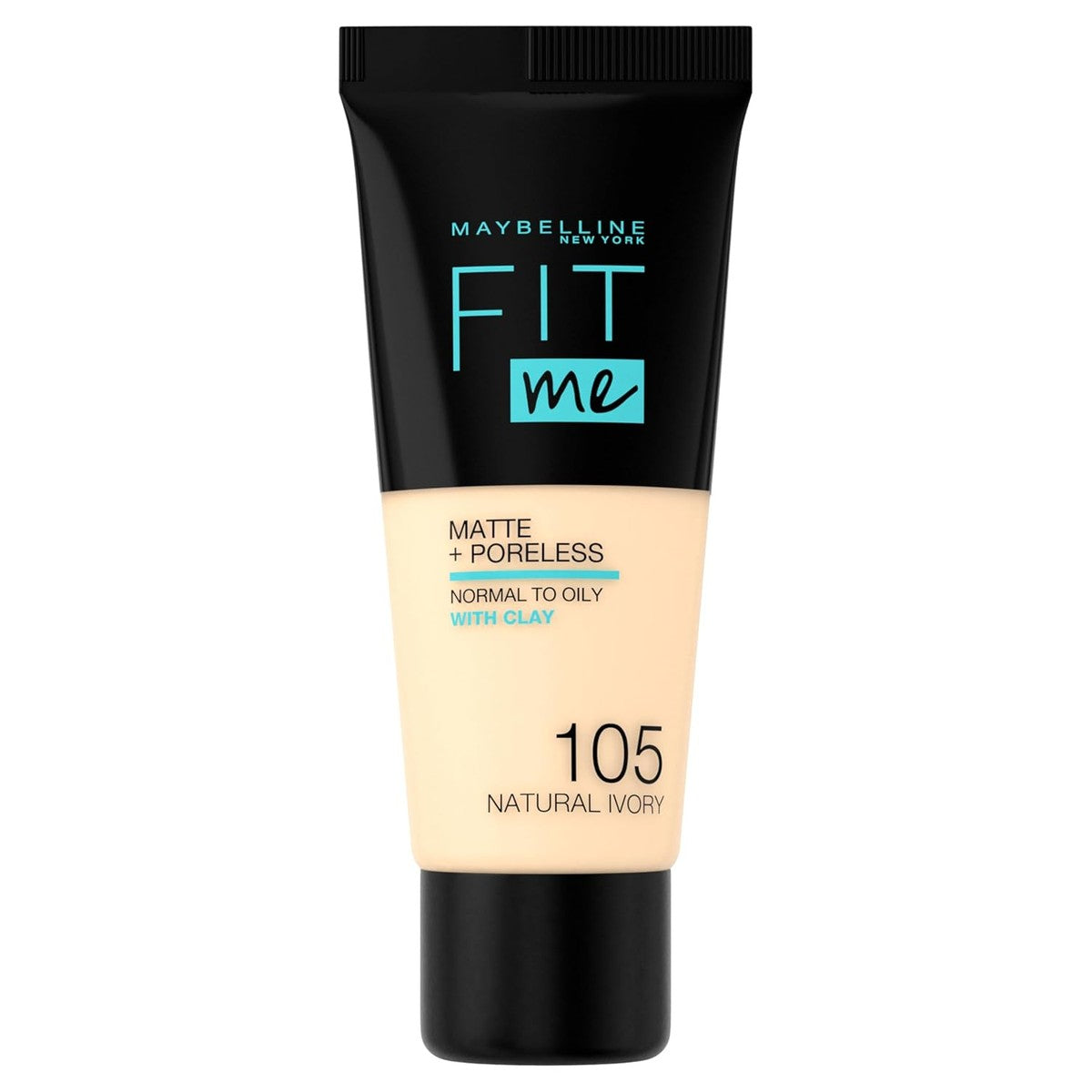 MAYBELLINE, Fit Me Matte Poreless Nr x 30 g, 105 Natural Ivory | Gemiddelde dekking, mengbaar, natuurlijke afwerking, voor normale tot vettige huid, vloeibare foundation, 30 ml – MAYBELLINE