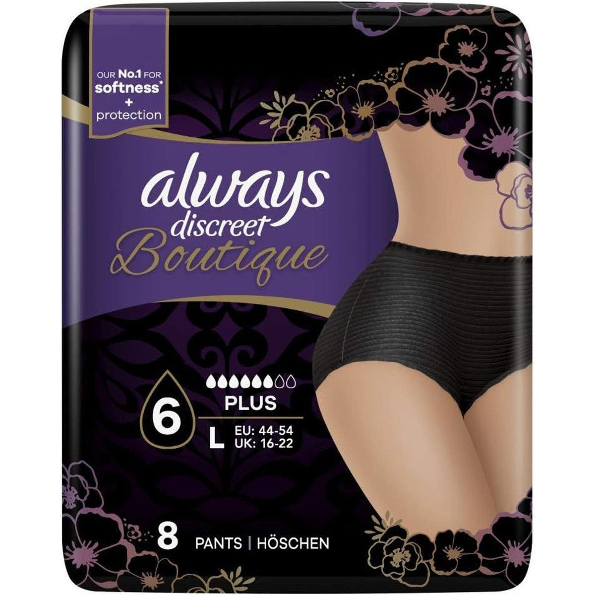 Always Discreet Boutique Pants Plus zwart maat L 2 x 8 stuks – Always Discreet