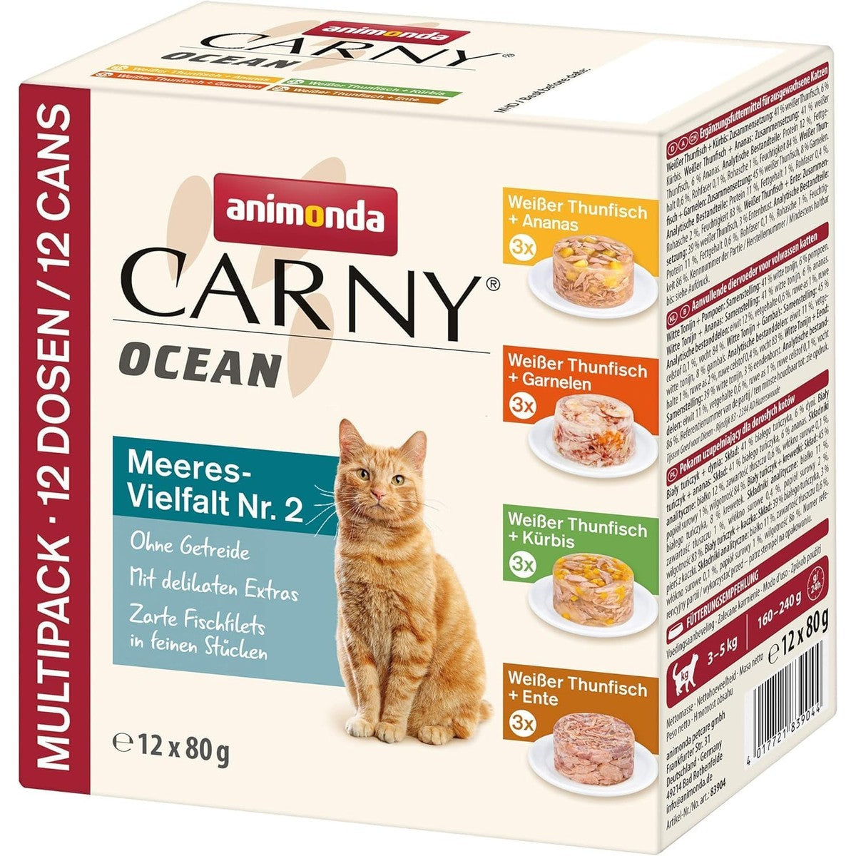 animonda Carny Ocean Natvoer voor katten, zeediversiteit nr. 2 (12 x 80 g) | Kattenvoer nat voor volwassen katten, met delicate visfilet, zonder granen zonder suiker – animonda Carny