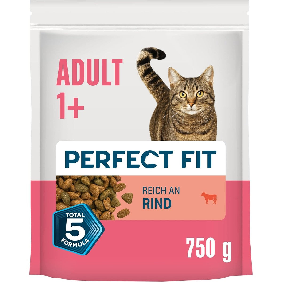 PERFECT FIT Volwassen droogvoer voor volwassenen, actieve katten vanaf 1 jaar - rundvlees, 750 g (6 zakken) – Perfect Fit