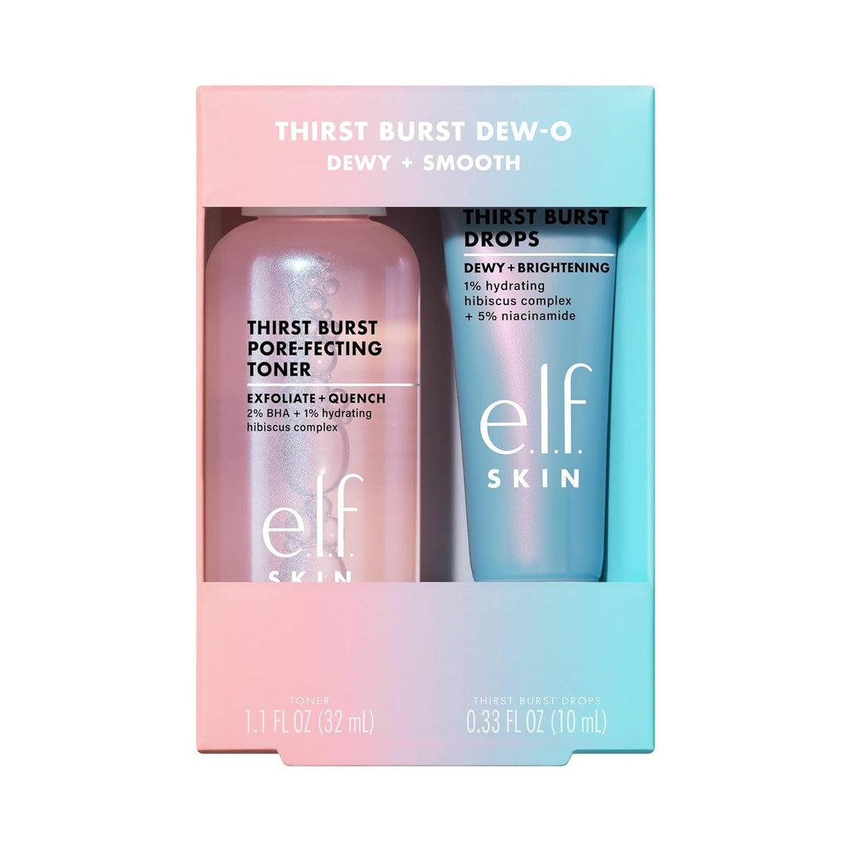 e.l.f. Skin Thirst Burst Dew-O Huidverzorgingsset in reisformaat, gezichtstoner met peelingeffect en vochtserum druppels voor een dewy, bouncy glow, veganistisch en dierproefvrij – e.l.f.
