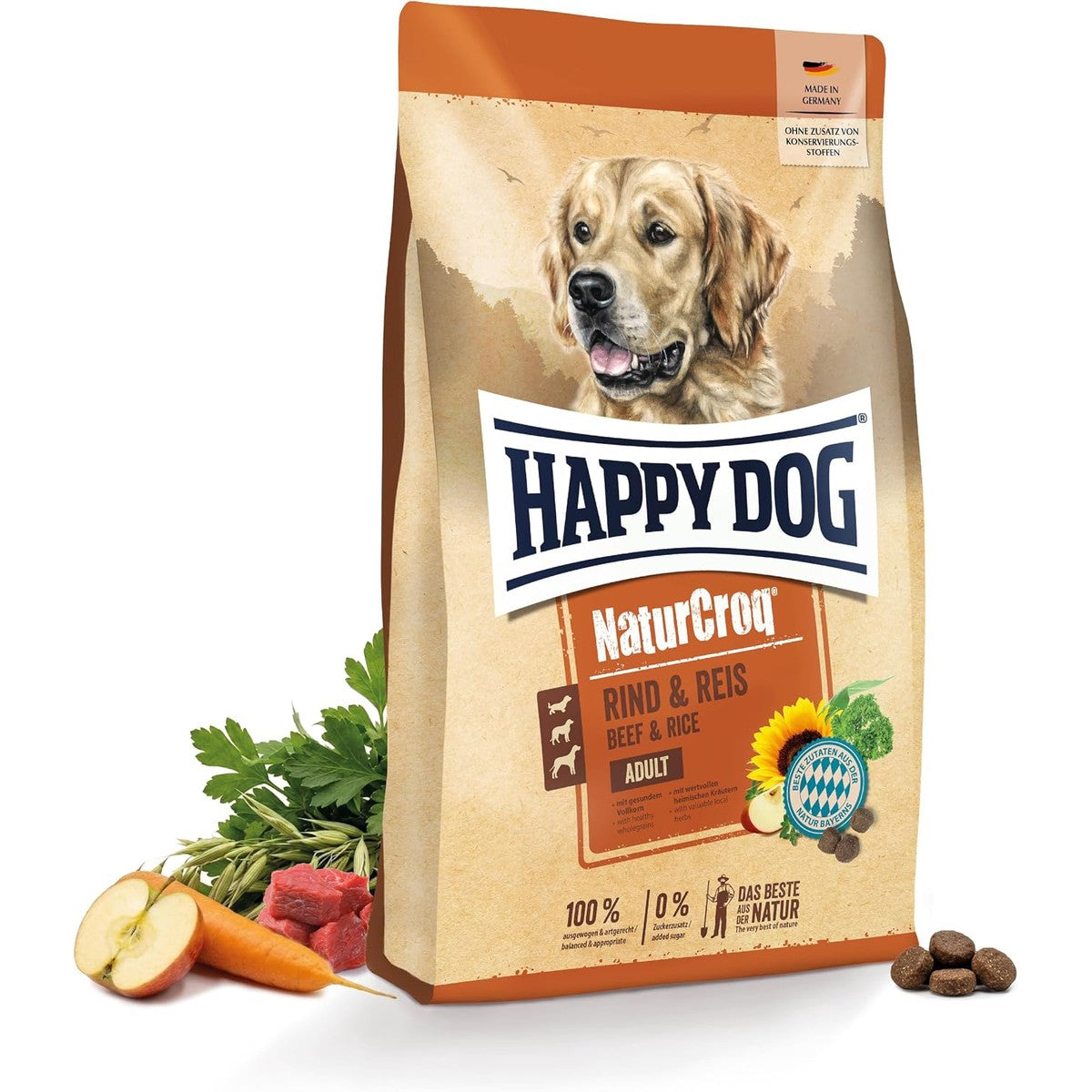 Happy Dog NaturCroq 60519 - Rundvlees & rijst - droogvoer met inheemse kruiden voor volwassen honden - inhoud 4 kg – Happy Dog