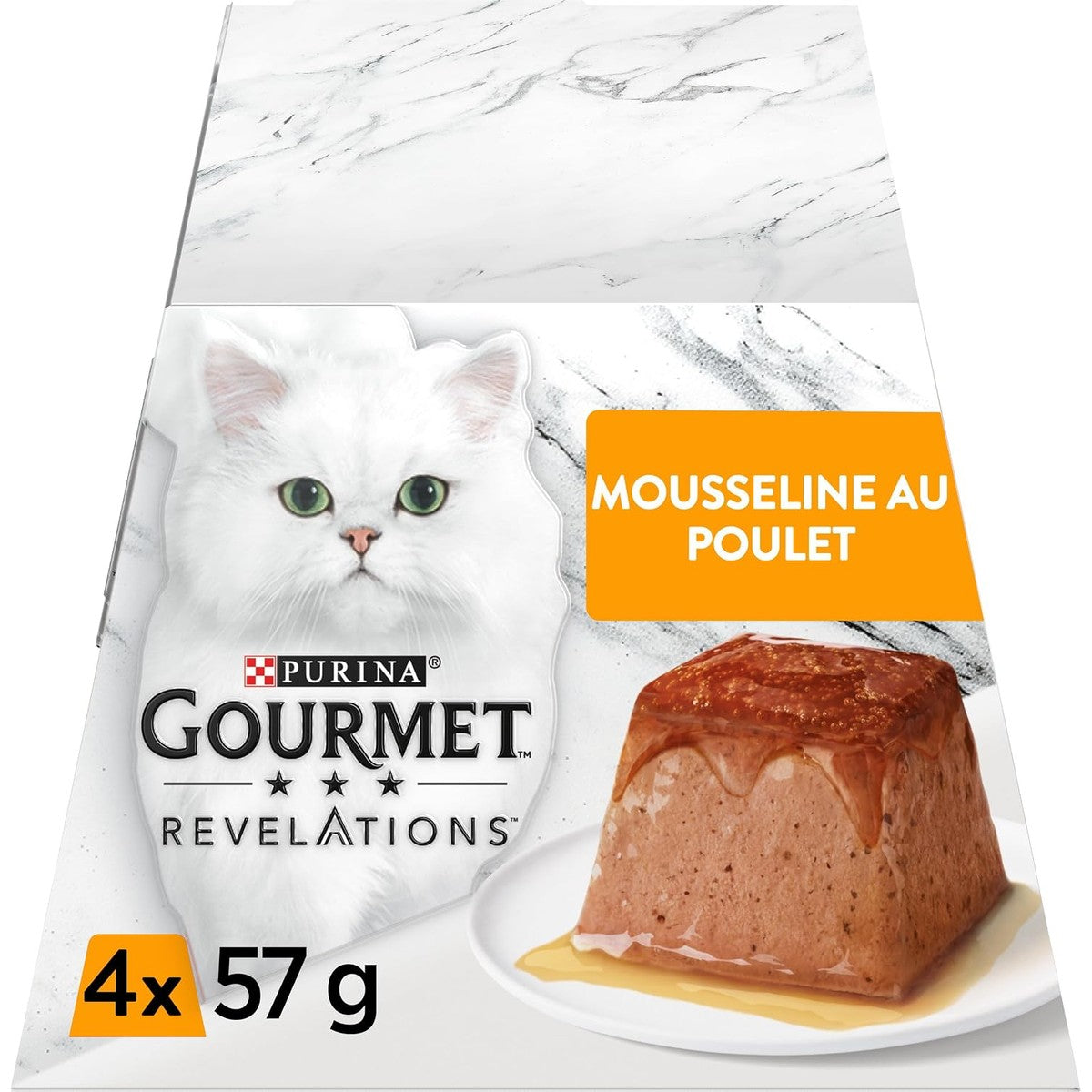 Gourmet PURINA Revelations Mousseline, kip met saus bekleed – 4 x 57 g – maaltijdporties voor volwassen katten – 6 stuks – Gourmet