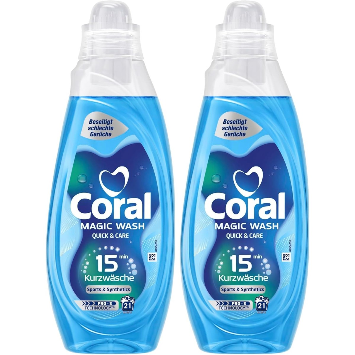Coral Magic Wash Quick & Care wasmiddel Sports & Synthetics vloeibaar wasmiddel voor 15 minuten kort wassen met PRO-S-technologie 21 WL (verpakking van 2) – Coral