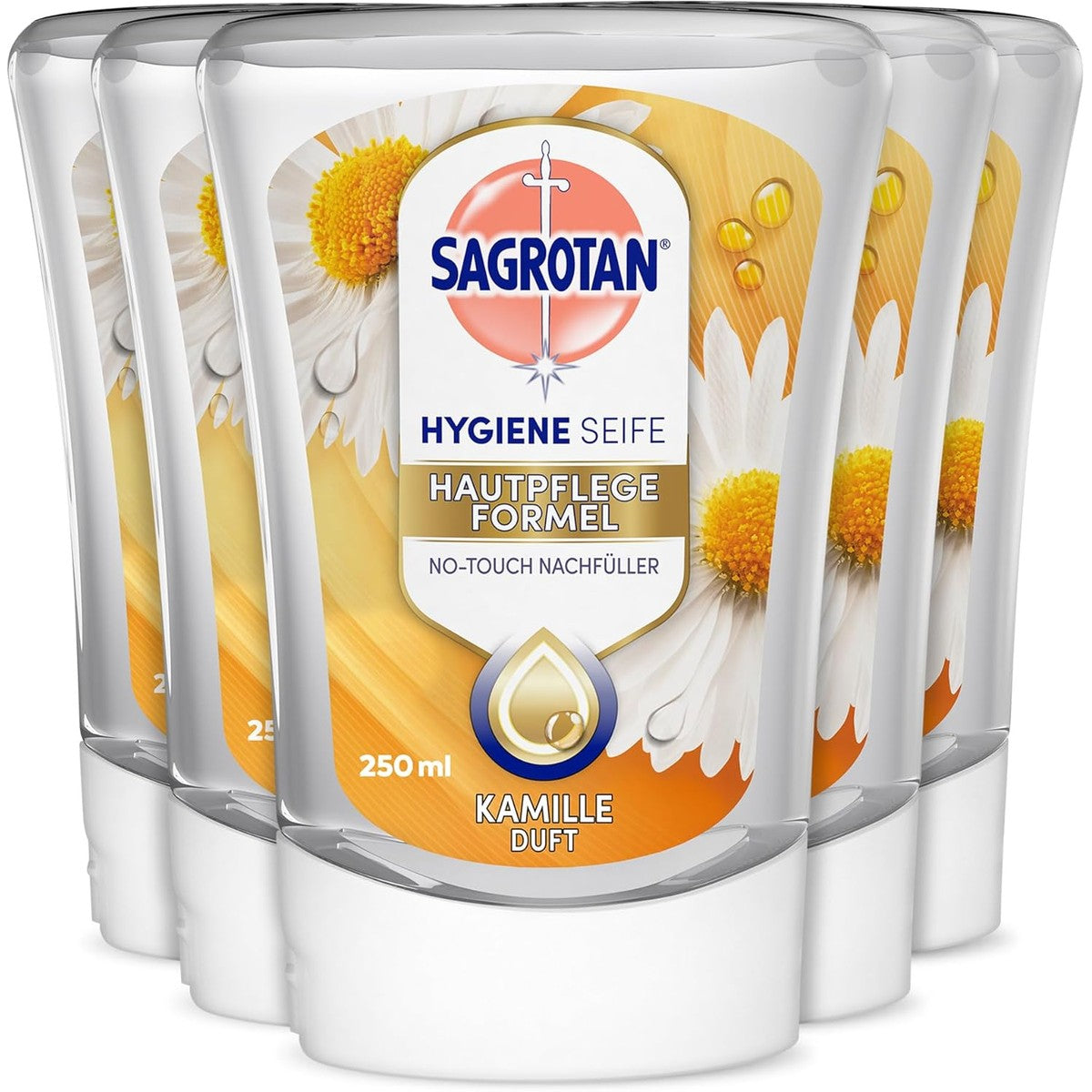 Sagrotan No-Touch navulling voor automatische zeepdispenser, 5 x 250 ml handzeep in een praktische voordeelverpakking Lotusbloesem en kamille-olie. – Sagrotan