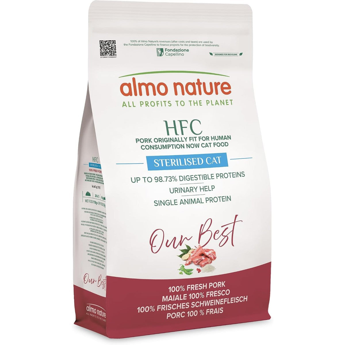Almo Nature HFC Our Best Droogvoer voor gesteriliseerde katten, voor gewichtscontrole, levensmiddelenkwaliteit, glutenvrij, monoproteïne, 1,2 kg – almo nature