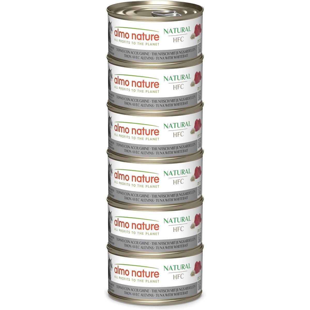 Almo Nature HFC Natural Natvoer voor volwassen katten, tonijn & jongensardvis, Human Grade, glutenvrij, 6 x 70 g – almo nature
