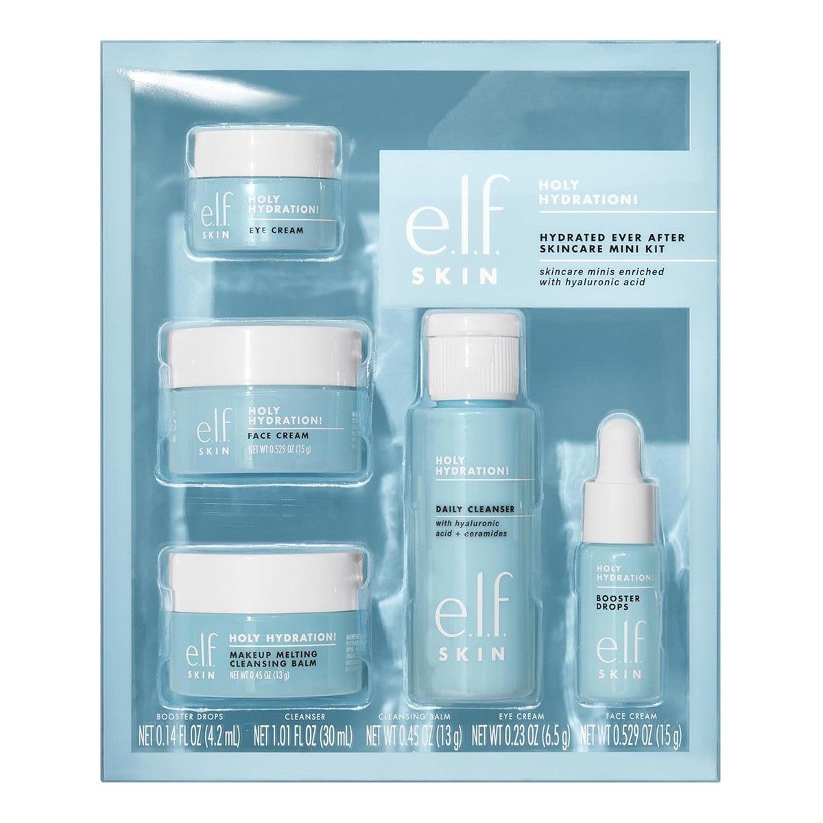 e.l.f. Skin Hydrated Ever After Skincare Mini Kit, reiniger, make-up remover, vochtinbrengende crème & oogcrème voor gehydrateerde huid, reisvriendelijk, veganistisch en dierproefvrij – e.l.f.