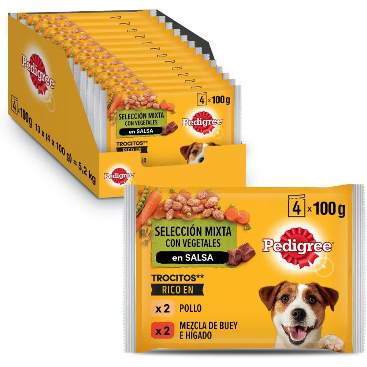 PEDIGREE Pouch - Kippen, Beef and Vegetables in Gravy - Wet Food for Adult Dog - 13 multiverpakkingen van 4 x 100 g tassen – Pedigree