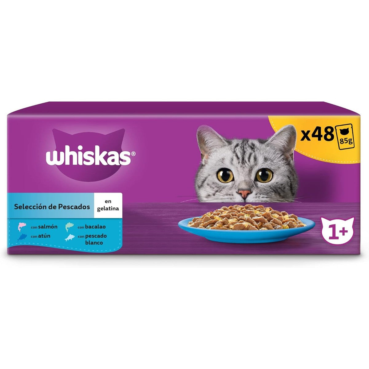 Whiskas Nassfutter für ausgewachsene Katzen, Fischauswahl in Gelee (Multipack, 4 x 12 x 85 g) – whiskas