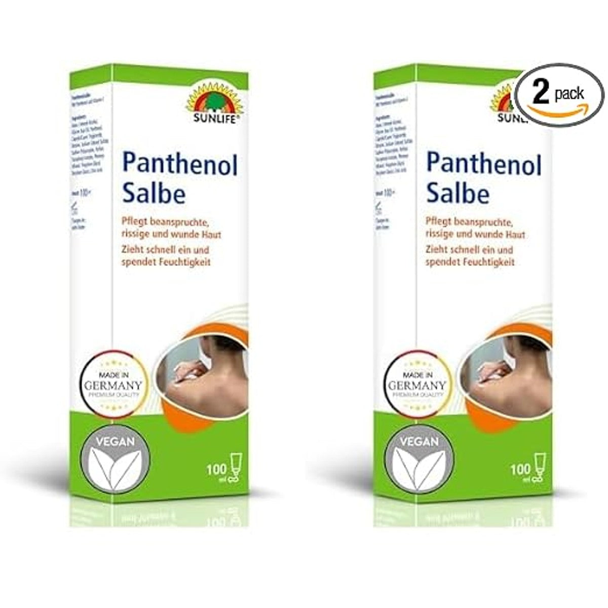 SUNLIFE Panthenol Beschermende verzorgingszalf 100 ml zalf met panthenol en vitamine E-crème voor gebarsten en wonden huid, panthenol zalf geschikt voor de gevoelige huid, wondszalf (verpakking van 2) – Sunlife