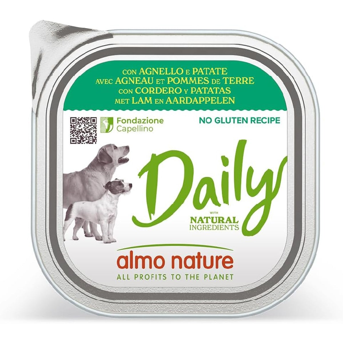 Almo Nature Daily Natvoer voor honden met lam en aardappelen, zonder gluten, verpakking van 9 stuks (9 x 300 g) – almo nature