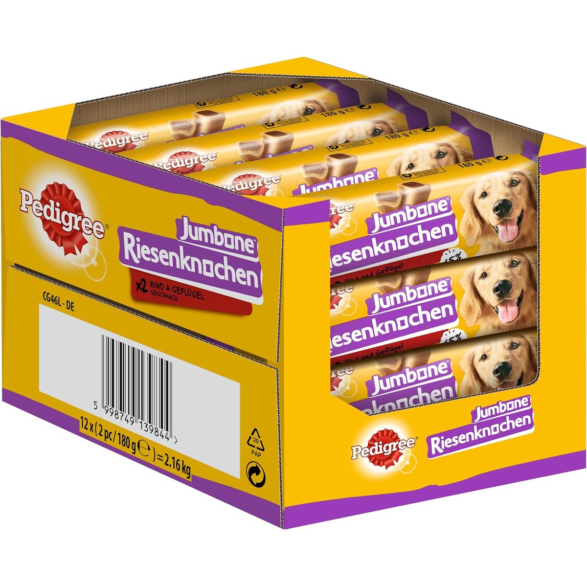 Pedigree Jumbone Reuzenbotten middelgroot rundvlees & gevogelte smaak hondensnack 12 x 2 stuks – Pedigree