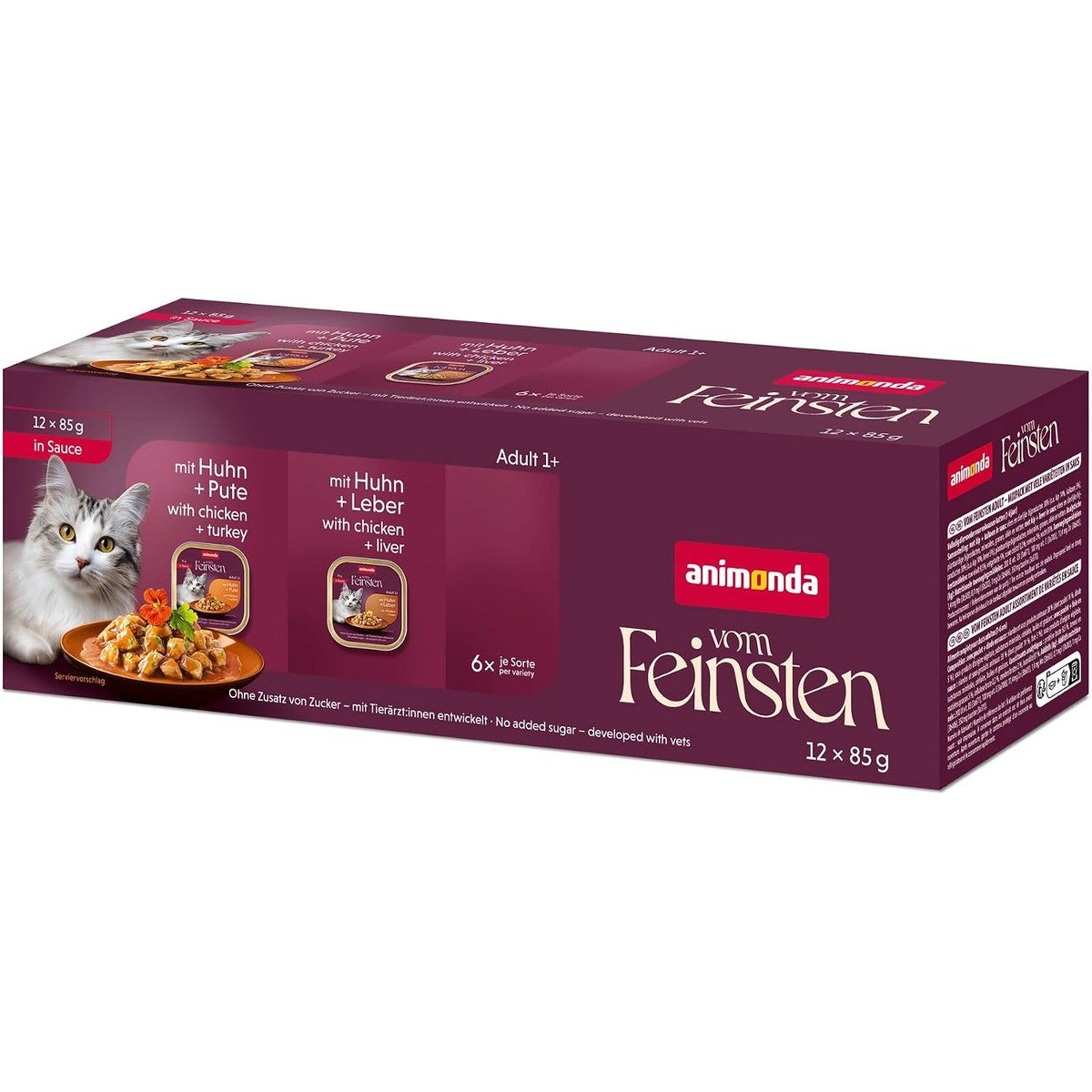 animonda Vom Feinsten Adult gevogelte diversiteit in saus mixpack (12 x 85 g) | Natvoer voor volwassen katten, kattenvoer nat in saus zonder suiker, portieschaal van 85 g – animonda Vom Feinsten