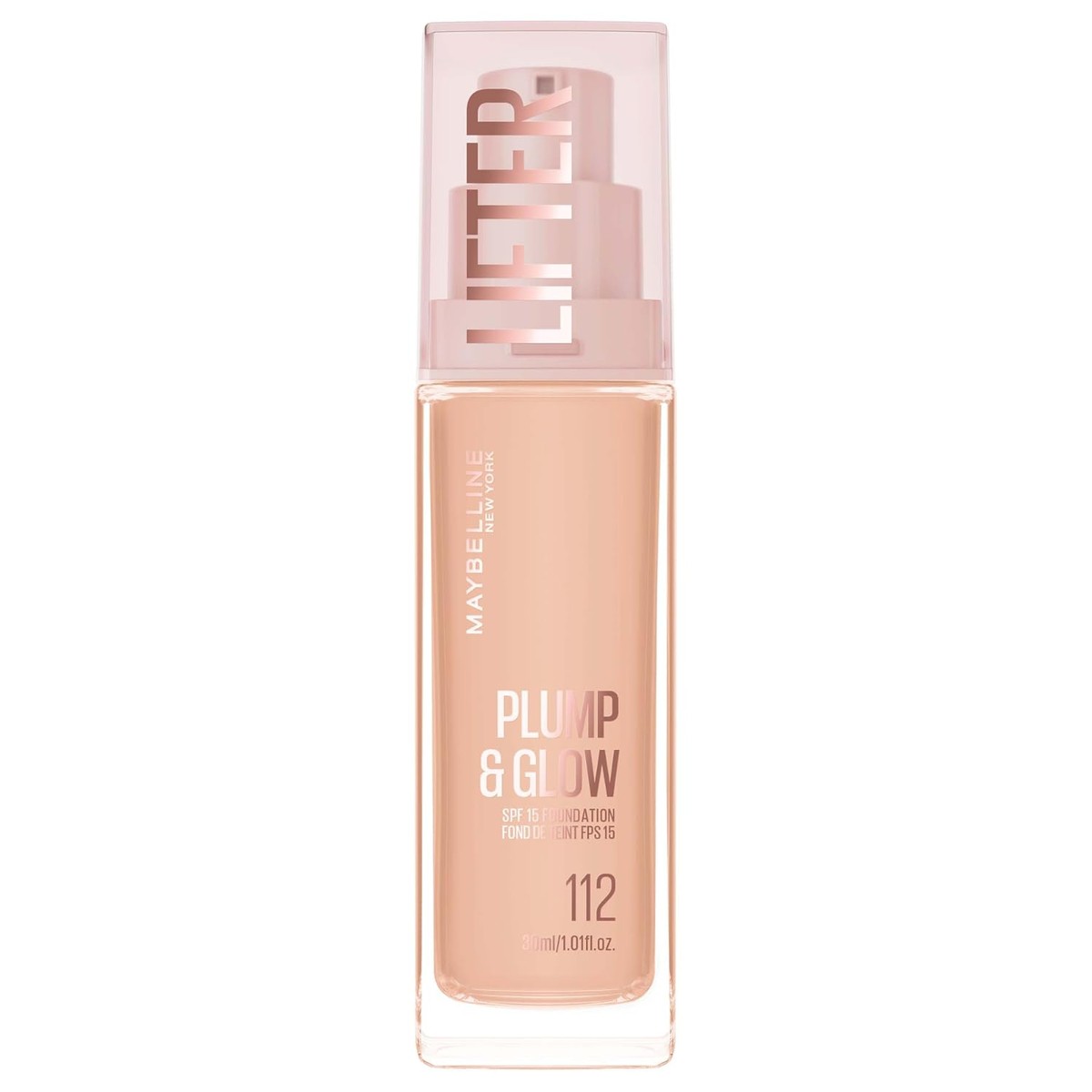 Maybelline New York Lifter Foundation, vloeibare make-up voor een stralende teint met hyaluron en niacinamide, vult en hydrateert, nr. 112, 30 ml | 2% niacinamide hyaluronzuur, modulaire dekking, lichte textuur, verkrijgbaar in 18 kleuren – MAYBELLINE