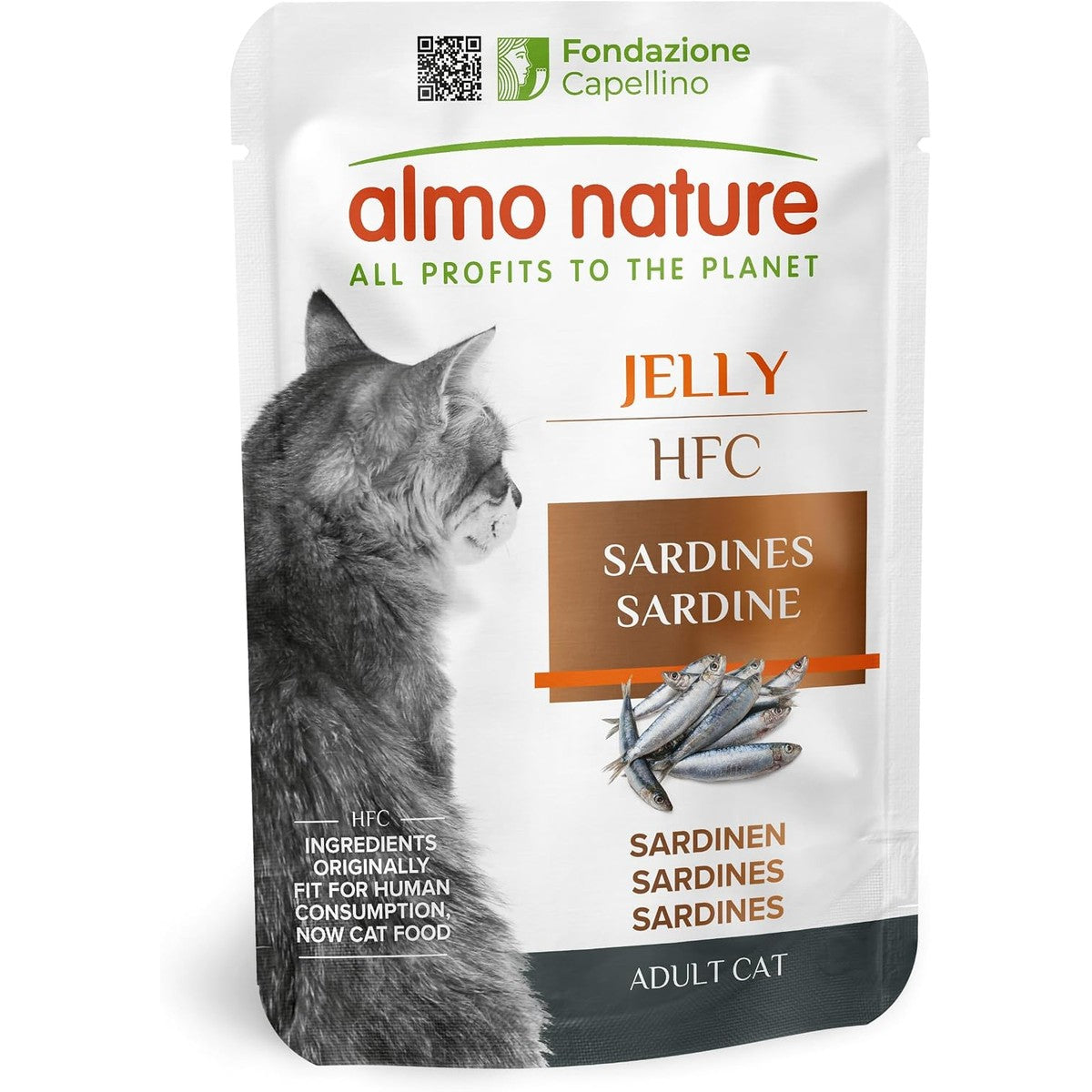 Almo Nature HFC Jelly Natvoer voor volwassenen en katten, sardines, human grade, glutenvrij, monoproteïne, 55 g (24 stuks) – almo nature