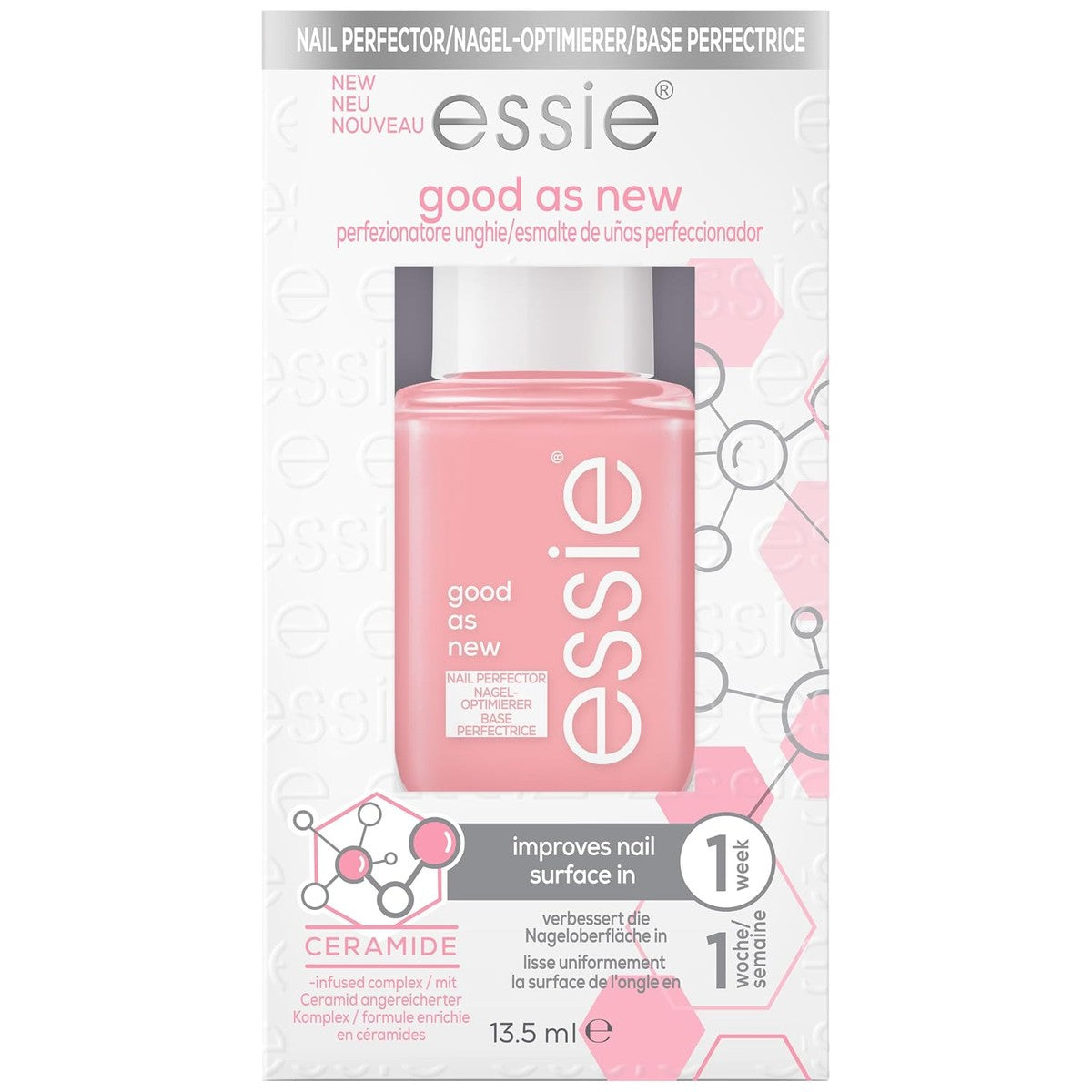 Essie Professional Nail Perfector Pink, versterkt en beschermt de nagels | Verbetert oppervlak en textuur in 1 week, semi-matte afwerking, formule met ceramiden, kleur: roze – essie
