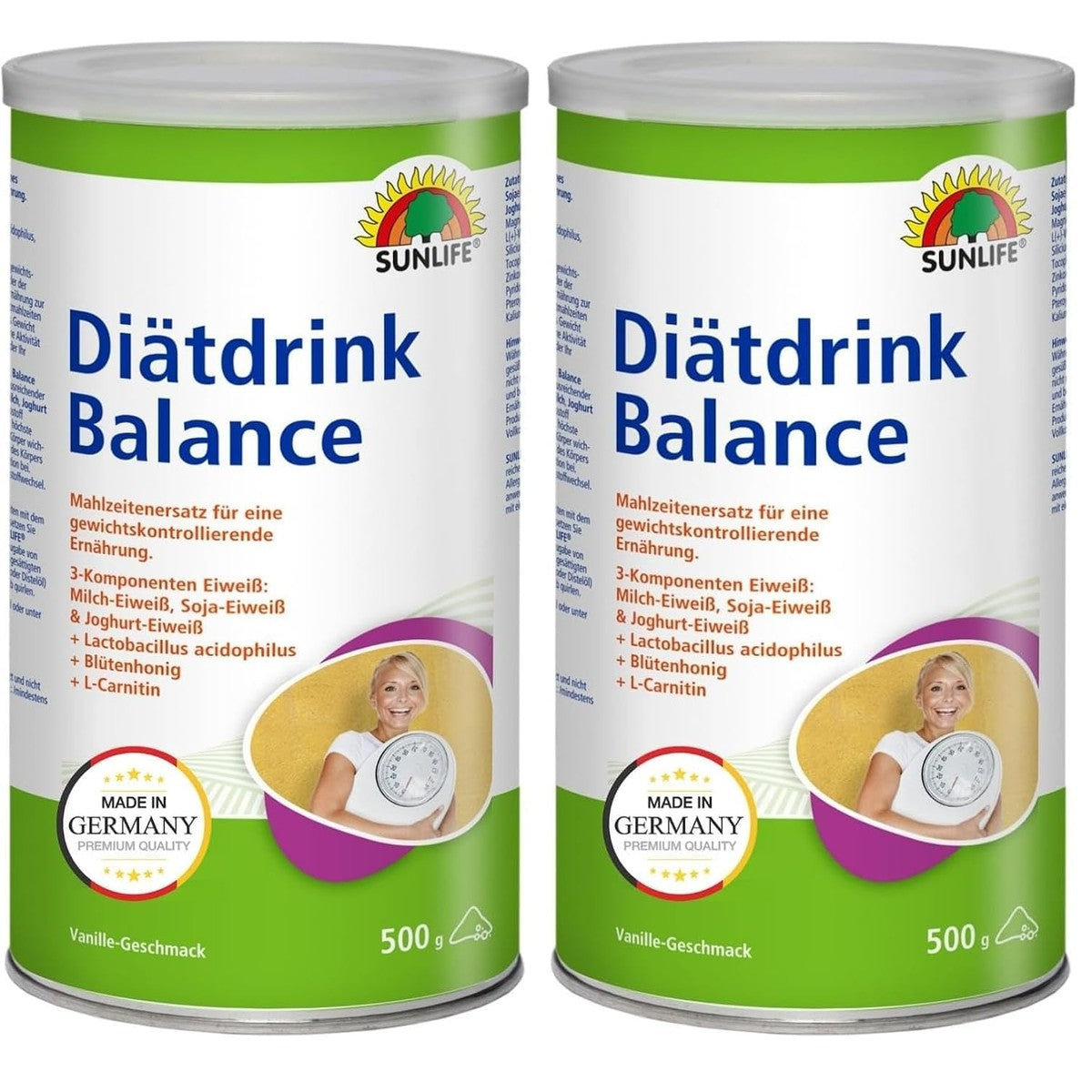 SUNLIFE Drinkmaaltijd poeder 1 x 500 g - caloriearme maaltijdvervanging met 3-componenten eiwit & L-carnitine - vloeibare voeding vervangt tot 2 hoofdmaaltijden - eiwitdrank met magnesium en zink – Sunlife