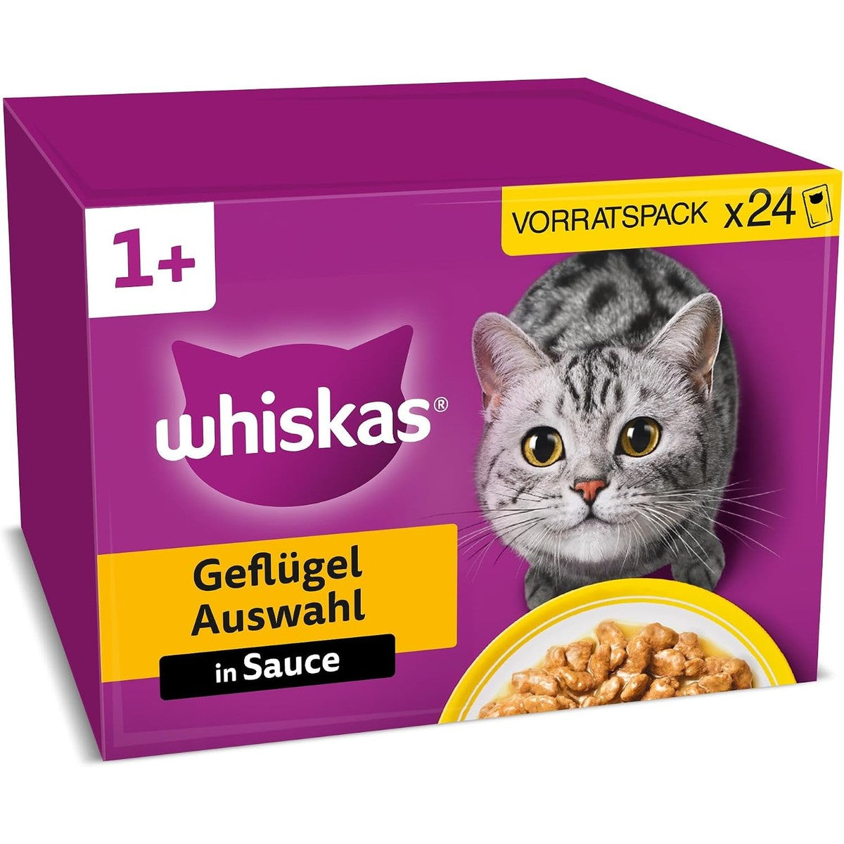WHISKAS Natvoer in saus voor katten 24 x 85 g gevogelte selectie (2 verpakkingen) 48 portiezakjes – whiskas