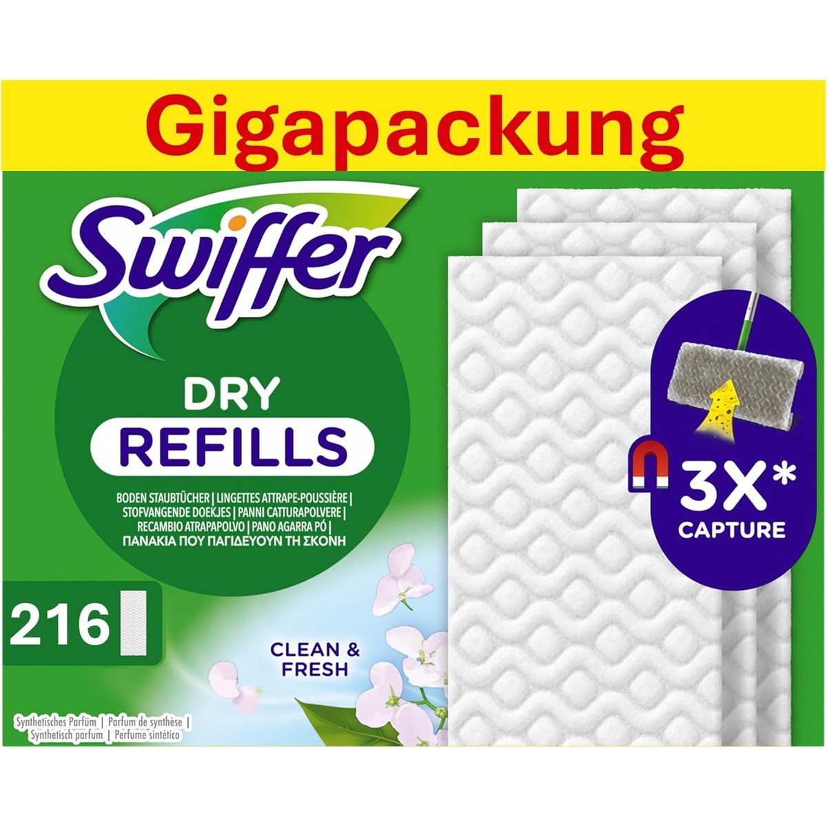 Swiffer Dry vloerdoeken navulling met Febreze geur 216 stuks – Swiffer