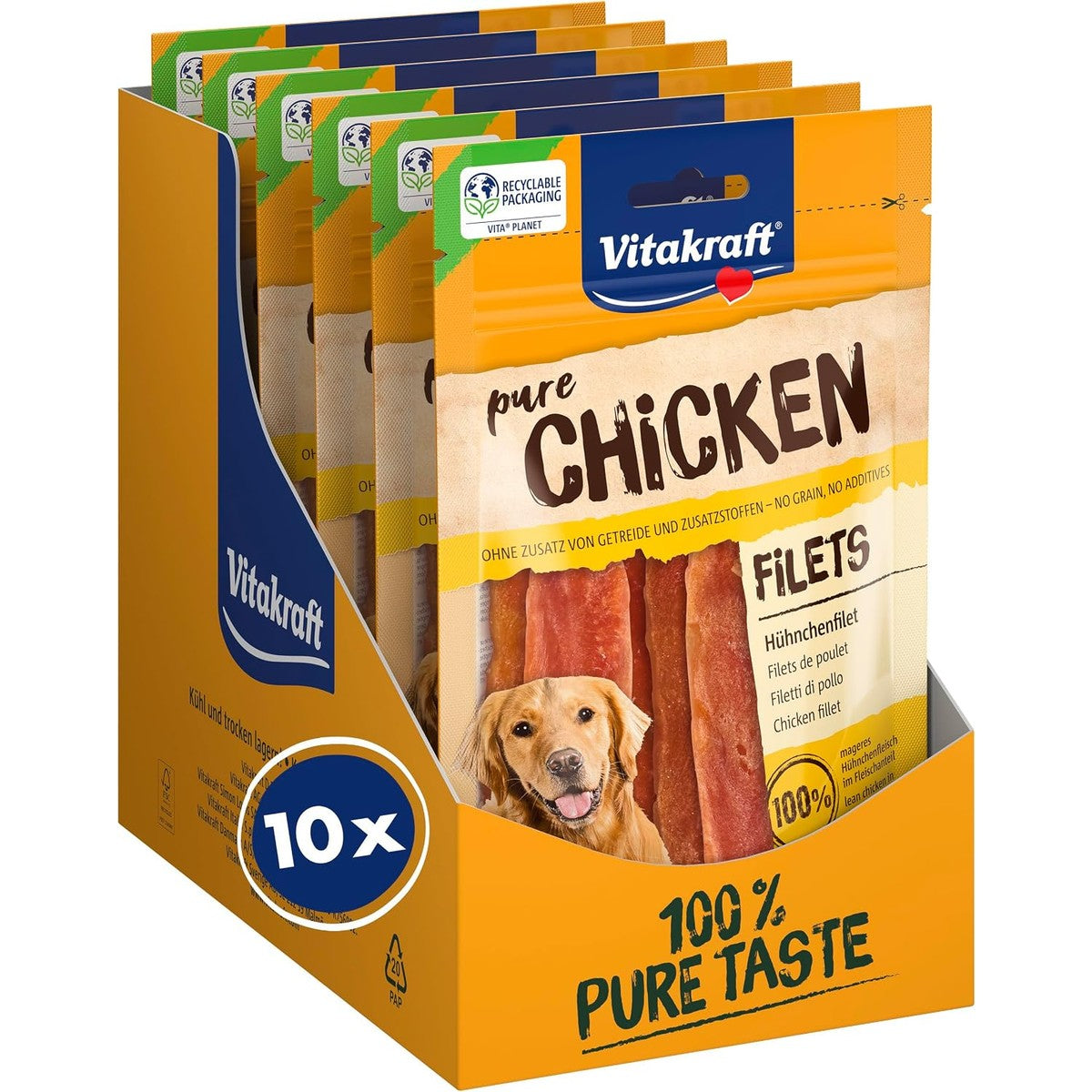 Vitakraft Pure kippenfilets, hondenlekkernijen, kippenfilet, hondentrainingslekkernijen, zonder toegevoegde suiker (10 x 80 g) – Vitakraft