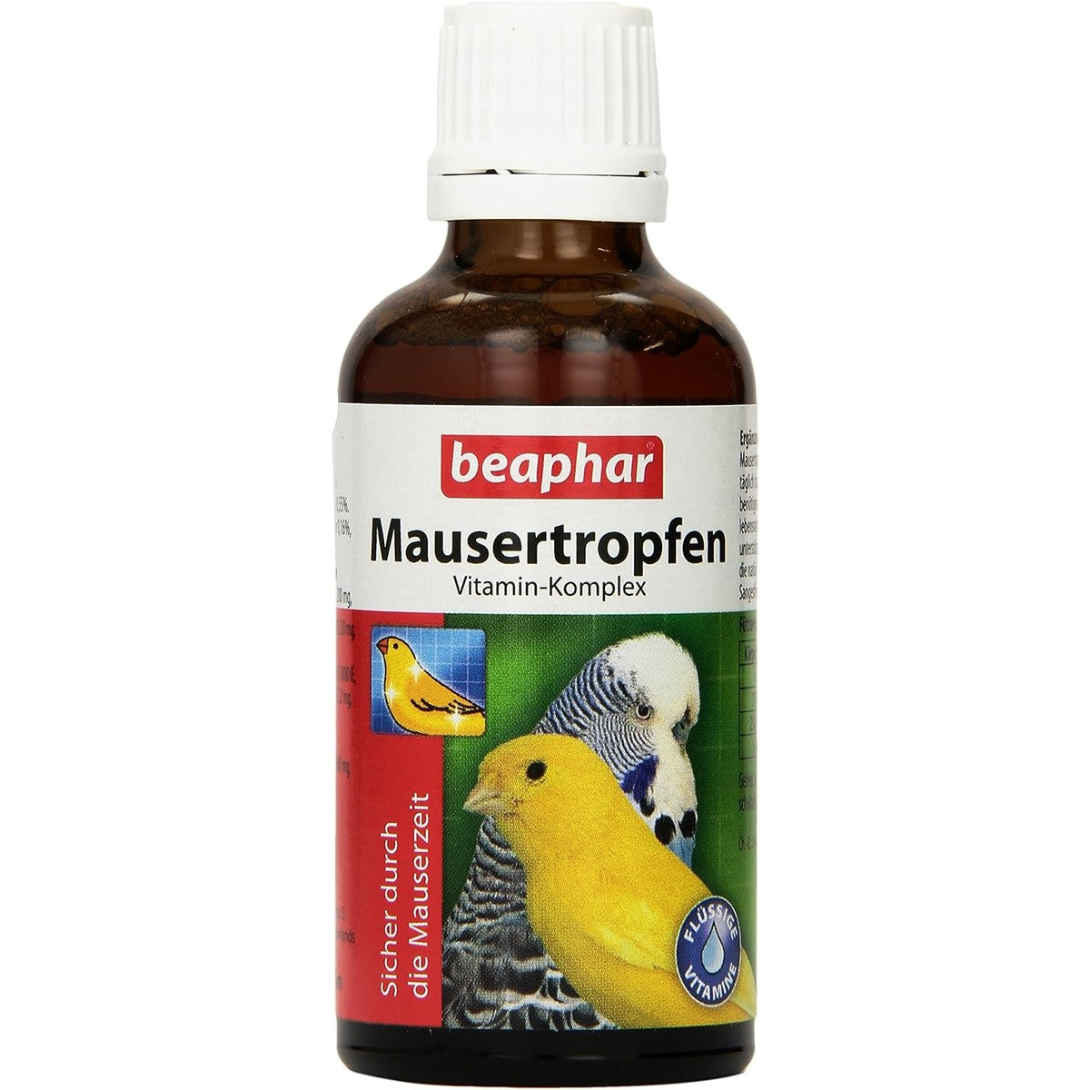 BEAPHAR - Mausertropfen Vitamin-Komplex - Nahrungsergänzungsmittel Für Vögel - Mit Vitamin A, C, D3, E, K, B-Komplex - Unterstützt Natürliche Abwehrkräfte, Fördert Sprech- Und Sangesfreude - 50 ml – beaphar