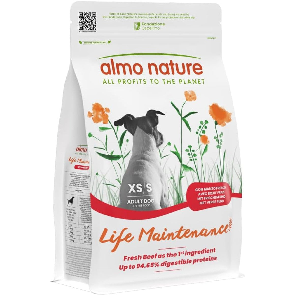 Almo Nature Life Maintenance Droogvoer voor honden, XS-S met rundvlees, 2 kg, complete kroketten voor volwassen honden, kleine en kleine honden – almo nature