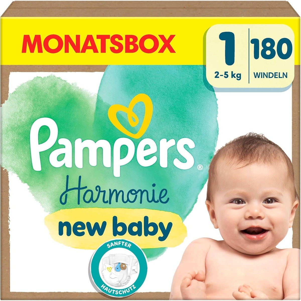 Pampers Harmonie babyluiers maat 1 (2-5 kg), 180 babyluiers – Pampers
