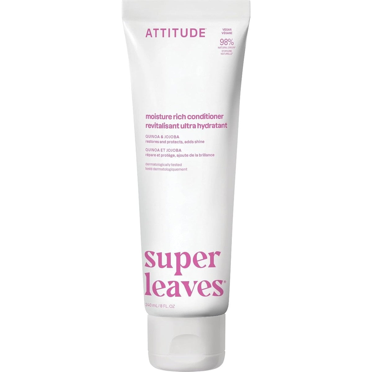 ATTITUDE Moisture Rich Hair Conditioner, voor droog en beschadigd haar, natuurlijke afgeleide ingrediënten, veganistische detangler, dermatologisch getest, quinoa en jojoba, 240 ml – ATTITUDE