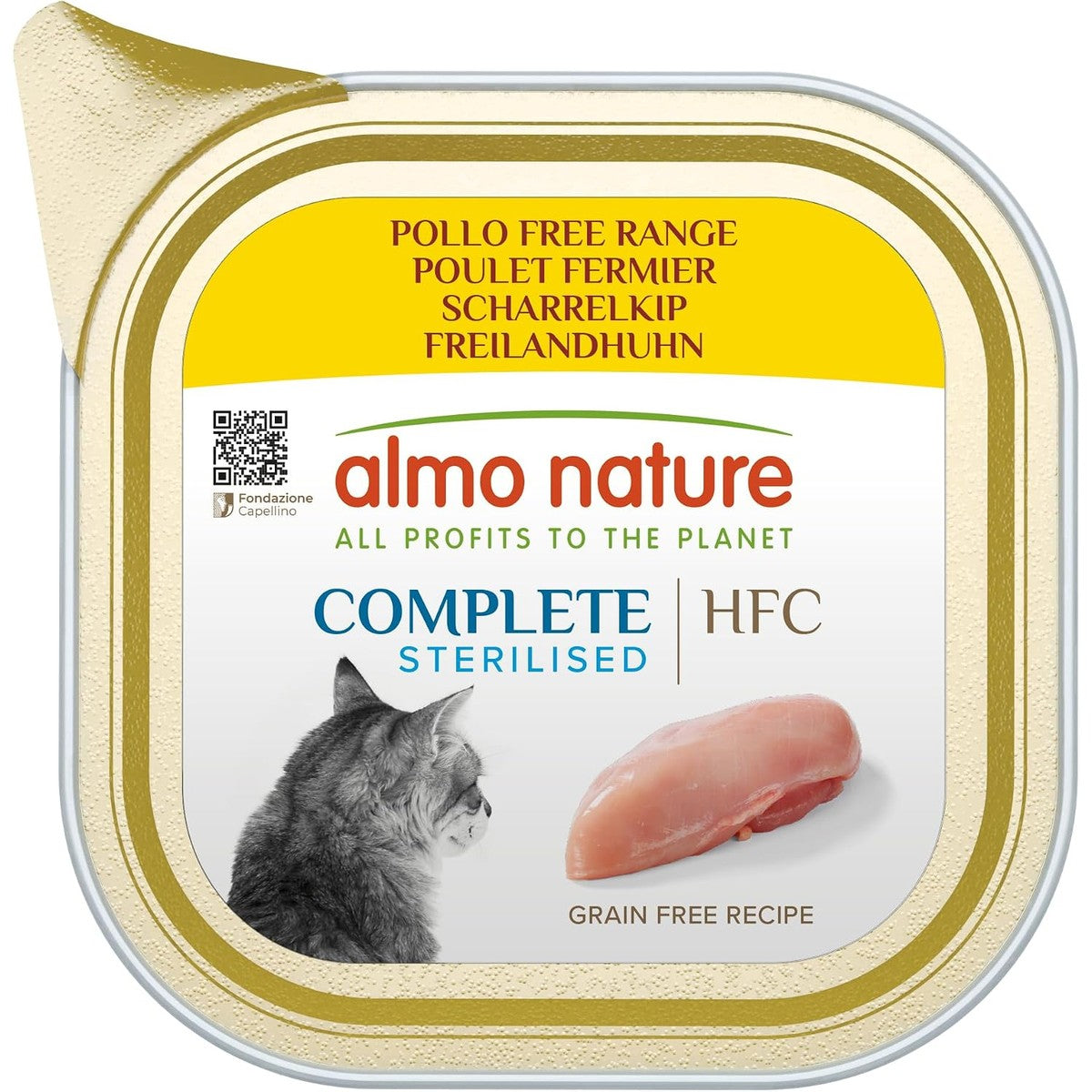 Almo Nature HFC Complete Sterilised Natvoer voor gesteriliseerde katten, vrije uitloopkip, hum-grade, glutenvrij & monoproteïne, 85 g, verpakking van 17 stuks – almo nature