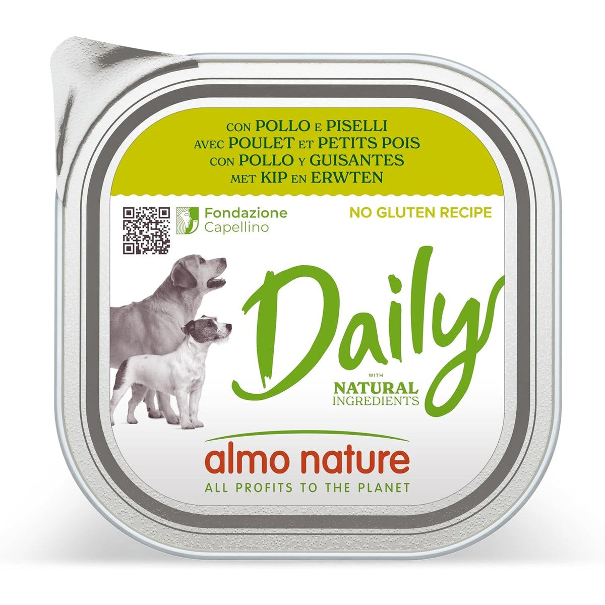 Almo Nature Daily met kip & erwten - glutenvrij recept - natvoer voor volwassenen honden - verpakking van 9 x 300 g – almo nature