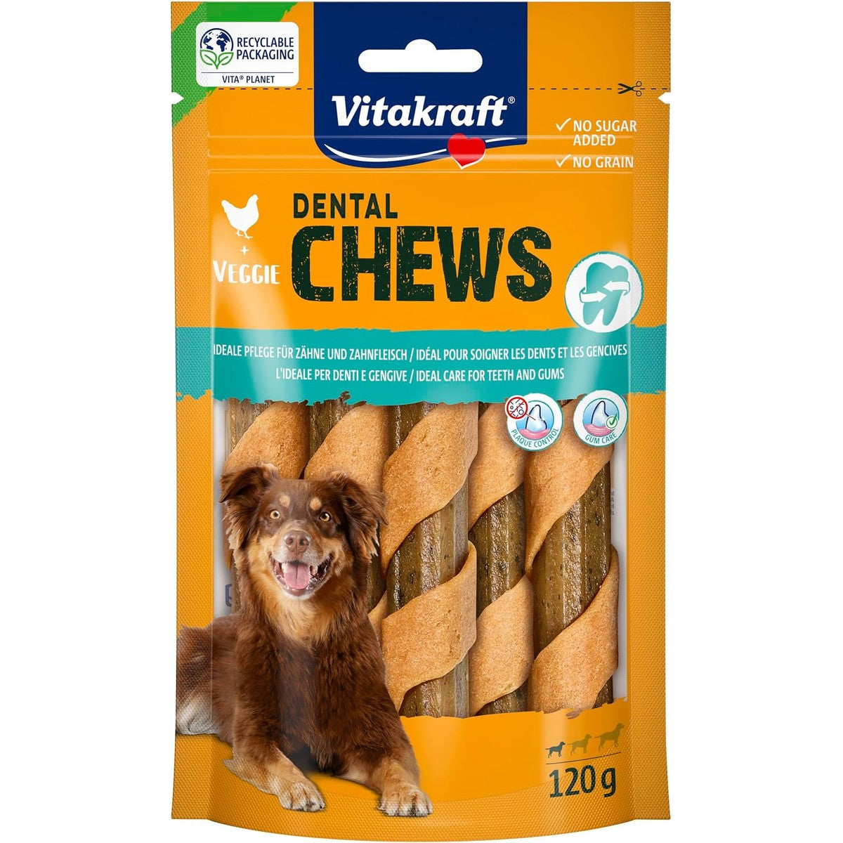 Vitakraft Dental Chews, hondenkauwbotten, kippenvlees en complex van werkzame stoffen, voor tandverzorging en mondhygiëne, zonder toegevoegde suiker (1 x 120 g) – Vitakraft