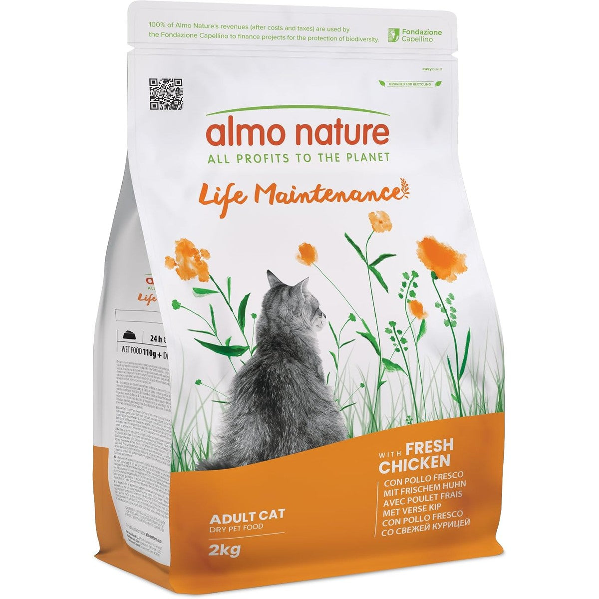 Almo Nature Life Maintenance droogvoer voor volwassen katten met verse kip als eerste ingrediënt, zak van 2 kg – almo nature