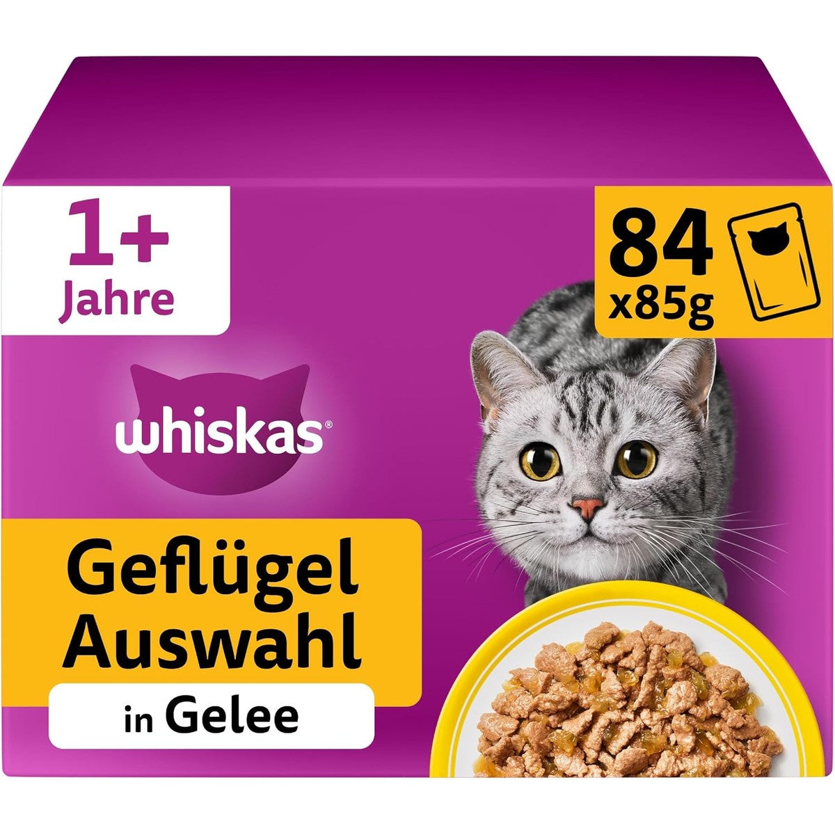 WHISKAS Natvoer in gelei voor katten 84 x 85 g gevogelte selectie – whiskas