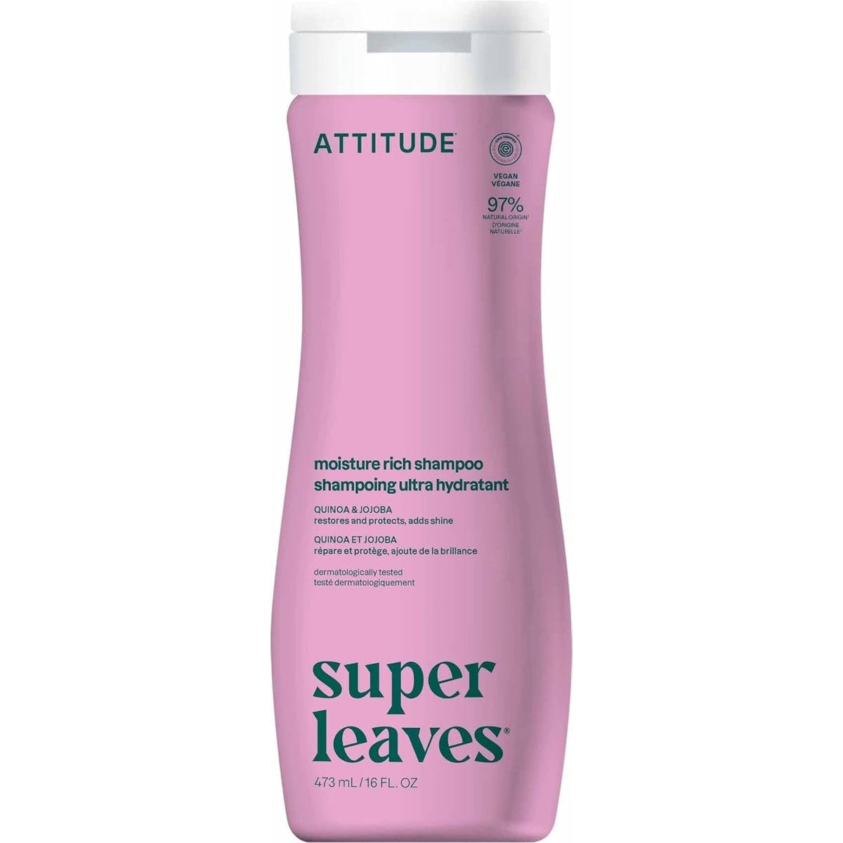 ATTITUDE Hydraterende haarshampoo, EEG-gecertificeerd, dermatologisch getest, plantaardige en minerale ingrediënten, veganistische schoonheidsproducten, quinoa en jojoba, 473 ml – ATTITUDE