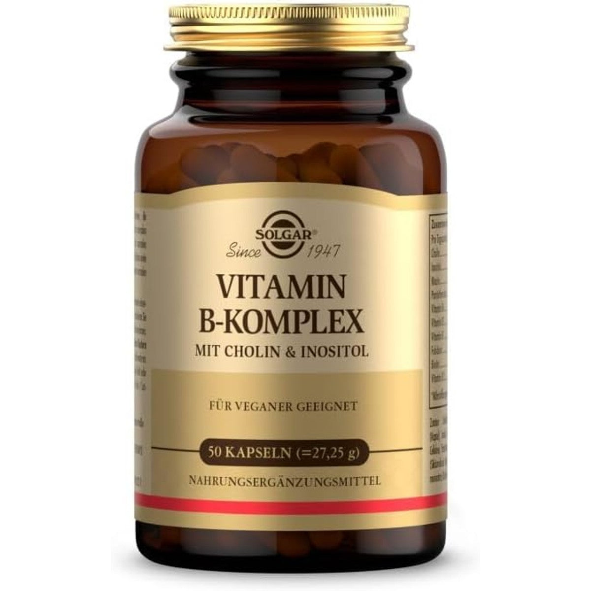 SOLGAR® Vitamine B-complex met choline en inositol, vitamine B1, B2, B3, B5, B6, B7, B9, B12, ondersteuning voor energie, zenuwen en mentale sterkte, 60 dagen voorraad – SOLGAR