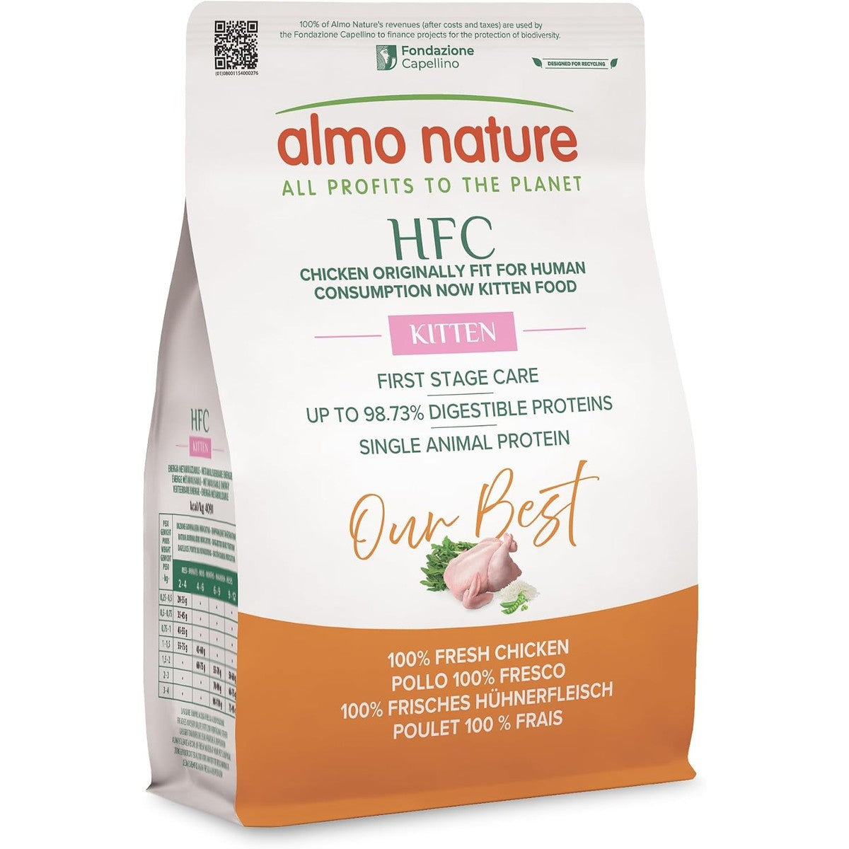 Almo Nature HFC Our Best - Kitten - droogvoer voor kittens - verse kip - voor evenwichtige groei, levensmiddelenkwaliteit, glutenvrij, monoproteïne - 300 g – almo nature