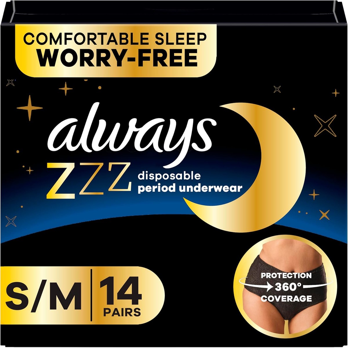 Always Zzzs Overnight wegwerp menstruatie-ondergoed S/M 14 stuks – Always