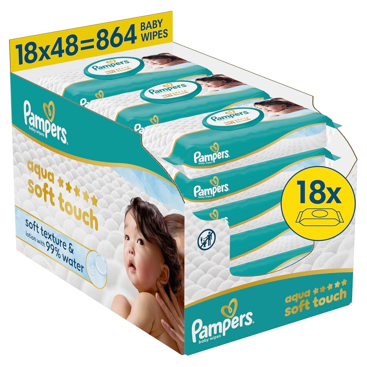 Pampers Aqua Soft Touch babydoekjes 18 x 48 (864 stuks) – Pampers