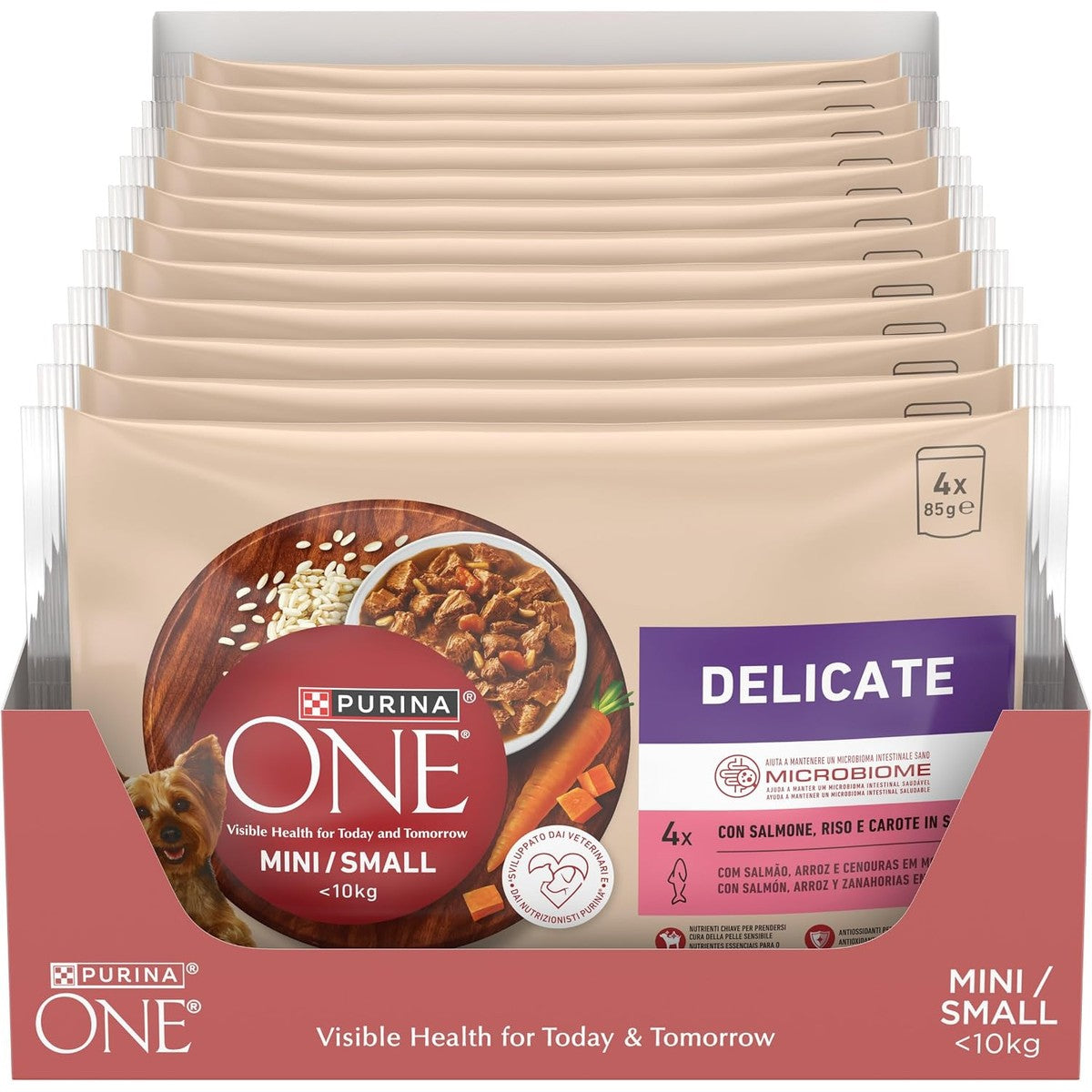Purina One Delicate Natvoer voor honden, zalm in saus, multipack, 48 zakjes à 85 g – PURINA ONE