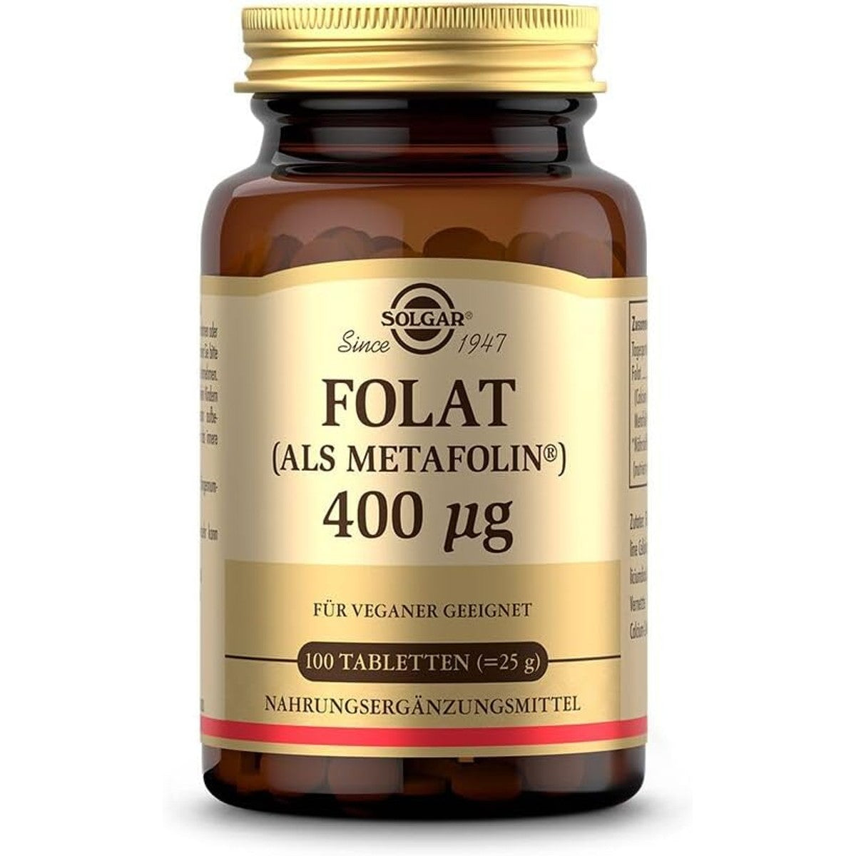SOLGAR® Folat (als Metafolin®) 400 mcg, ook bekend als vitamine B9. Voor kinderwensen, zwangerschap en borstvoeding en veganistische voeding, 100 veganistische tabletten – SOLGAR