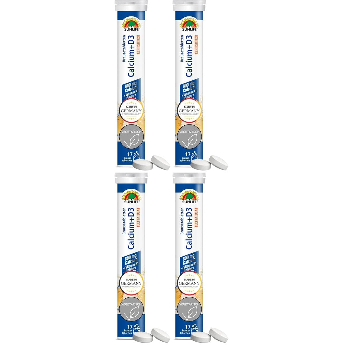 Sunlife Calcium + D3 bruistabletten hoge dosis 17 bruistabletten (verpakking van 4) – Sunlife