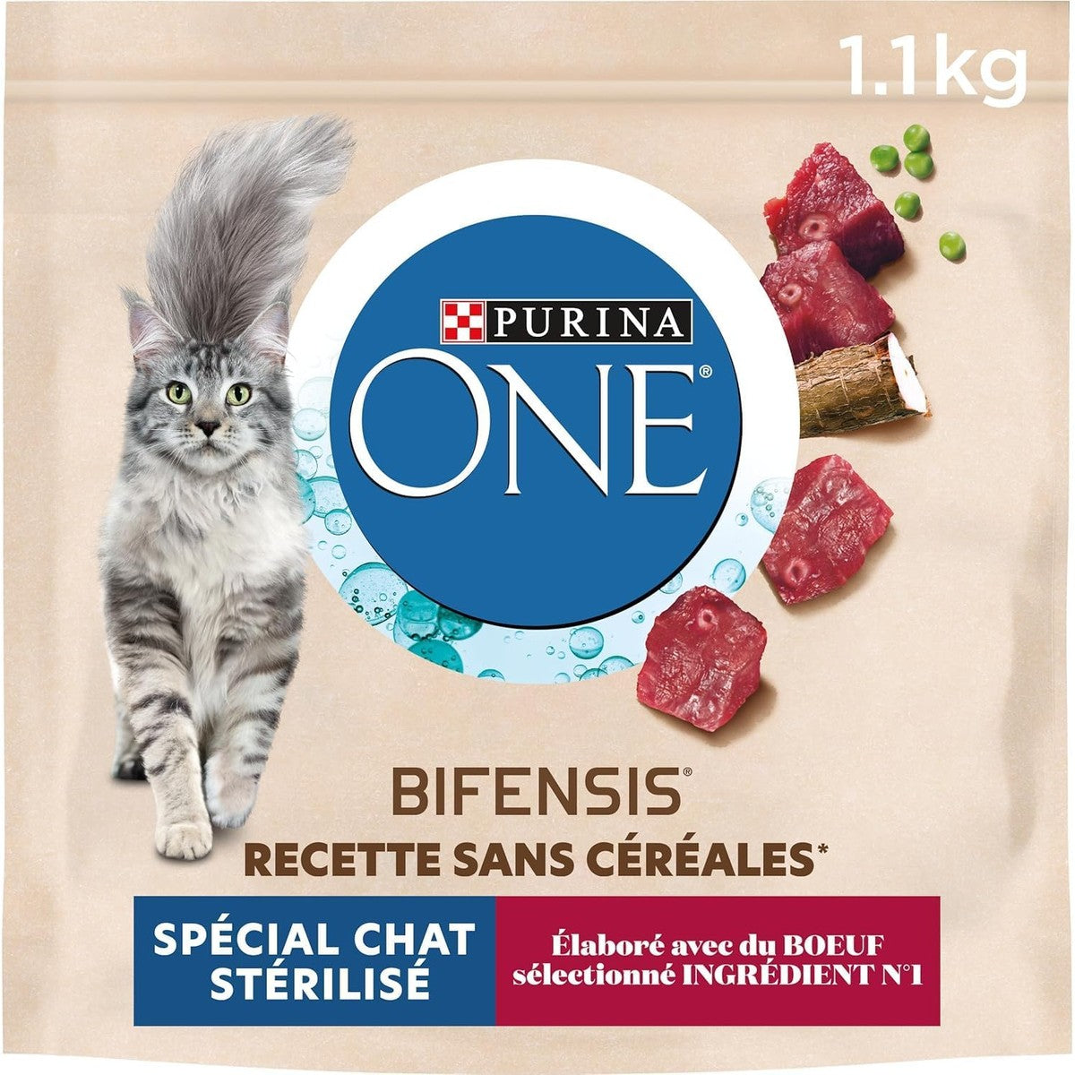 PURINA ONE Bifensis zonder granen | Rundvleesvoer voor volwassen katten | zak van 1,1 kg – PURINA ONE