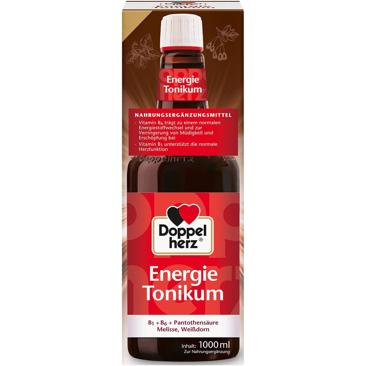 Doppelherz Energie Tonicum - Met B-vitaminen, extracten van meidoornvruchten, melissa bladeren en concentraat van rode wijn - 1000 ml – Doppelherz