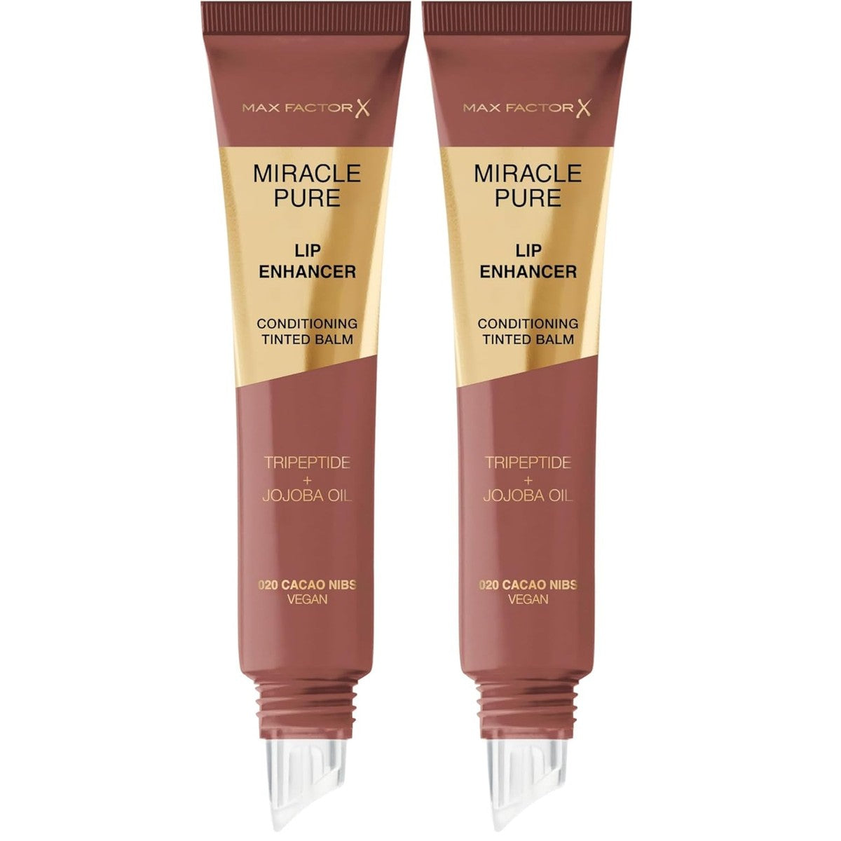 Max Factor Miracle Pure Lip Enhancer, hydraterende lipgloss, verjongende formule met jojoba-olie en tripeptide, glanzende afwerking, Fb. 020 Cacao Nibs (verpakking van 2) – Max Factor