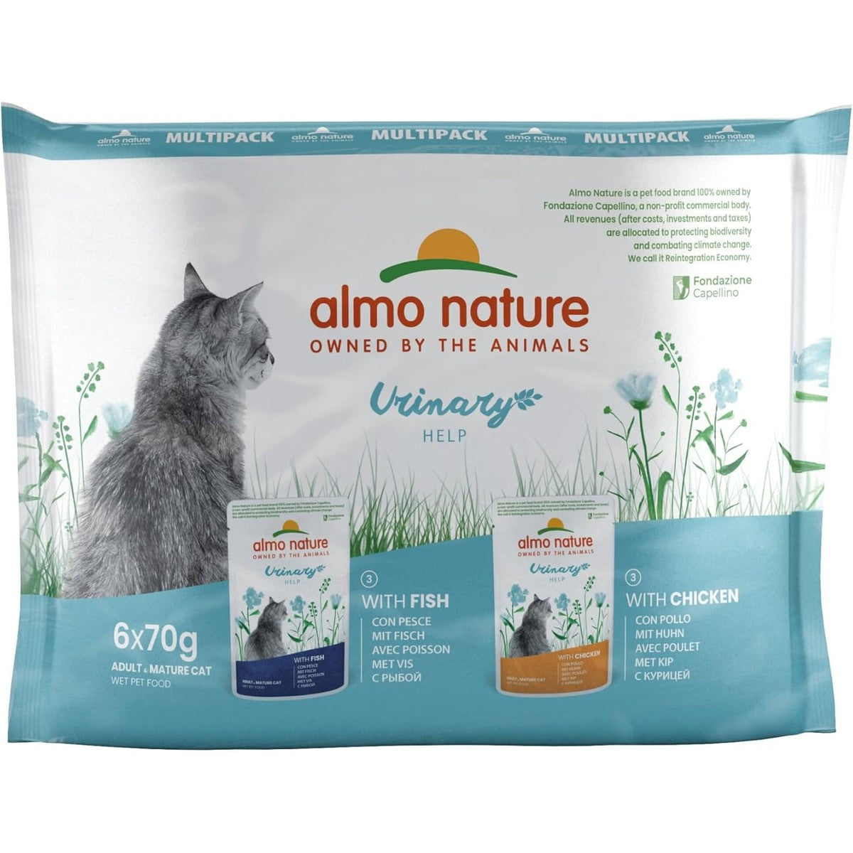 Almo Nature Urinary Help Vochtvoeding voor volwassen katten met vis, met kip, 70 g, verpakking van 6 – almo nature