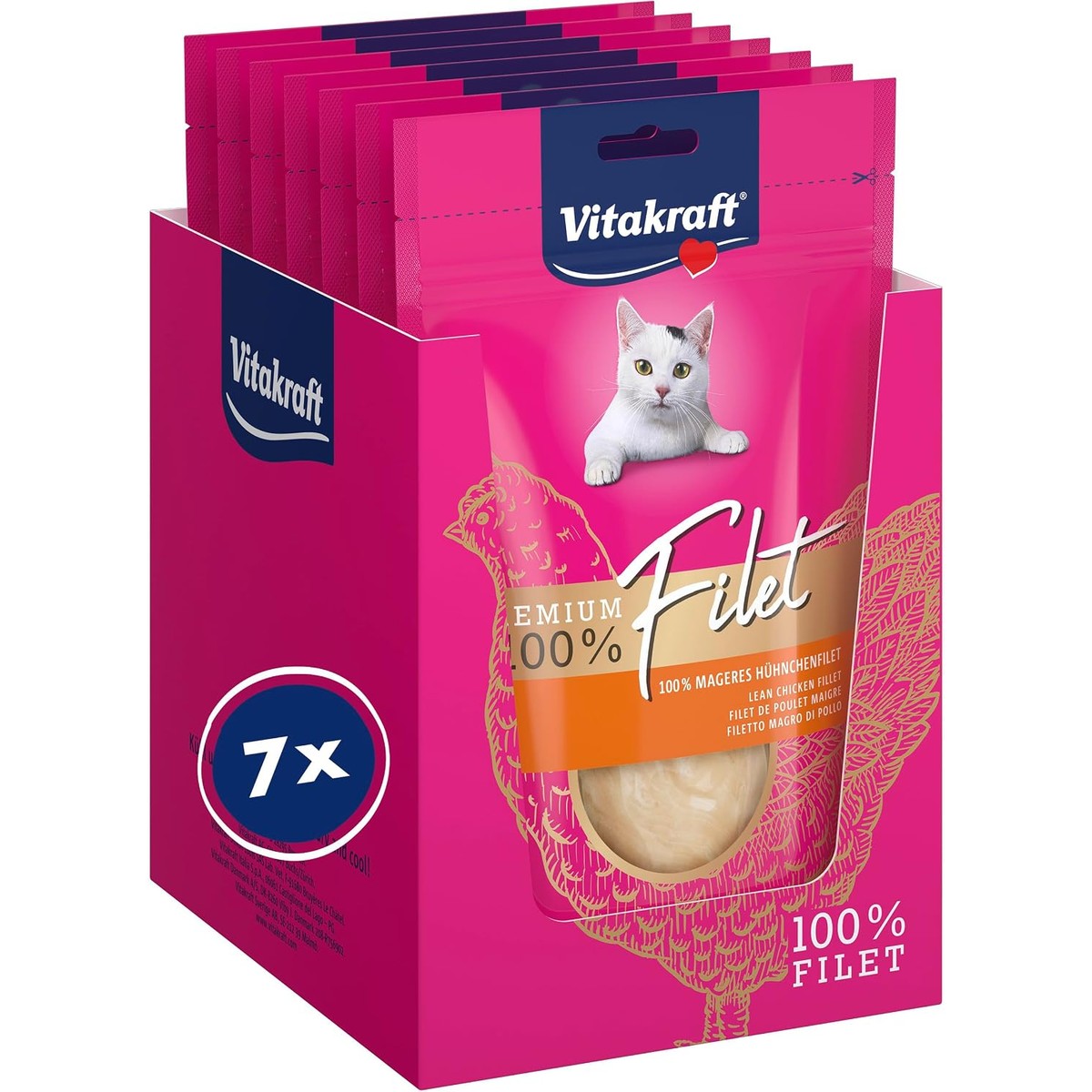 Vitakraft Premium, kattenlekkernijen, magere kipfilet, voorraadmaat, hypoallergeen, zonder toevoeging van granen (7 x 70 g) – Vitakraft