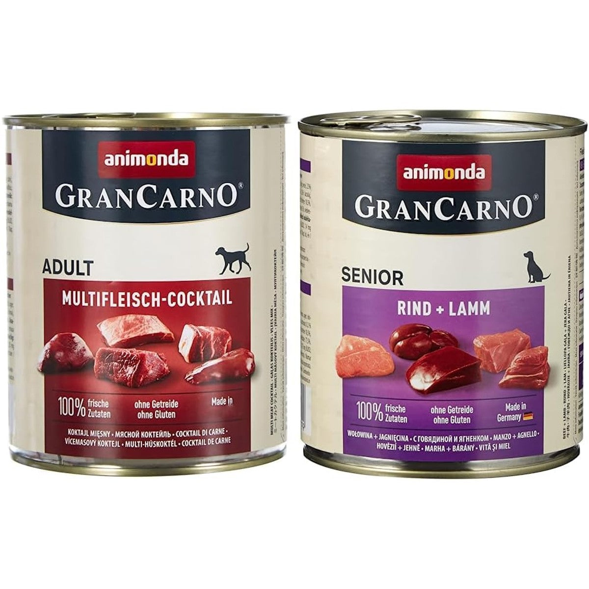 animonda GranCarno Hondenvoer voor volwassenen, nat voer voor volwassenen en honden, multivleescocktail, 6 x 800 g & GranCarno hondenvoer voor senior, natvoer voor oudere honden vanaf 7 jaar – animonda Vom Feinsten